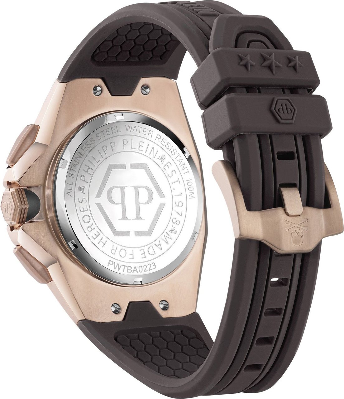 Philipp Plein PWTBA0223 Octagon horloge 44 mm Bruin