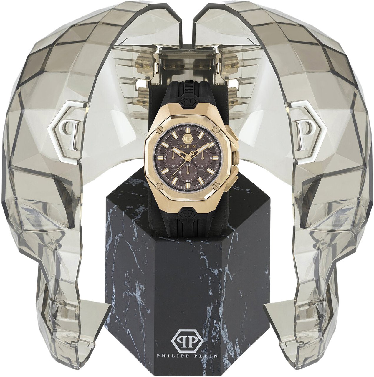 Philipp Plein PWTBA0423 Octagon horloge 44 mm Bruin