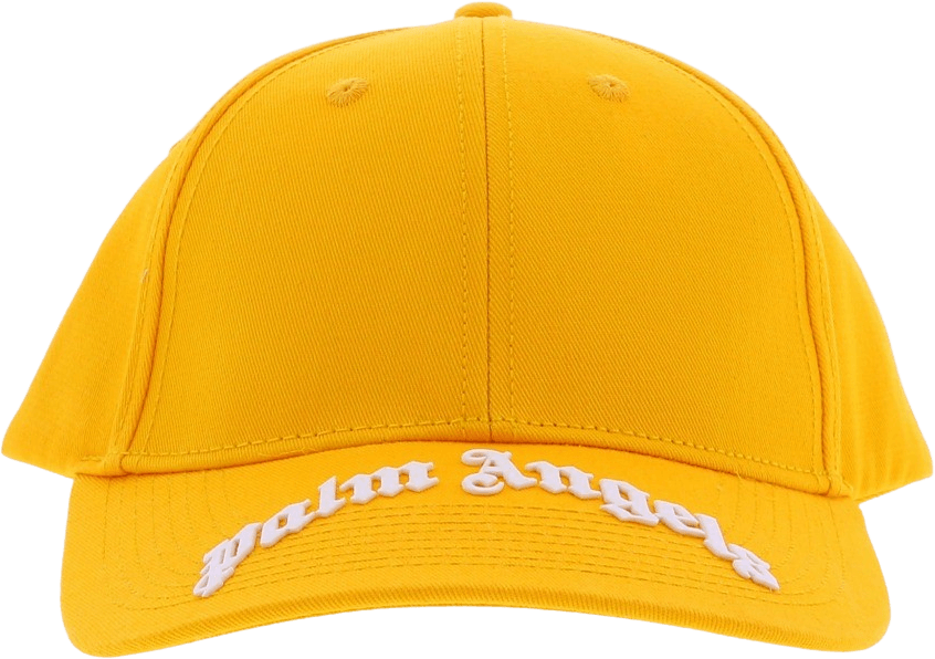 Palm Angels Heren Curved Logo Cap Yellow White Neutraal