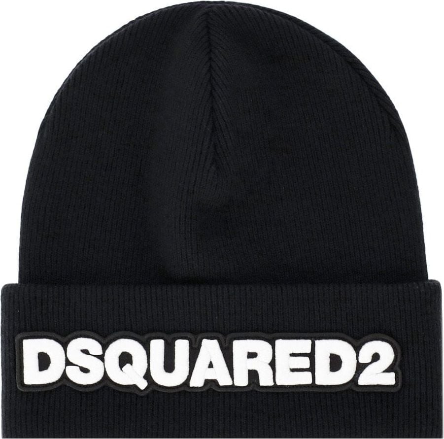 Dsquared2 Black Beanie With White Logo Black Zwart
