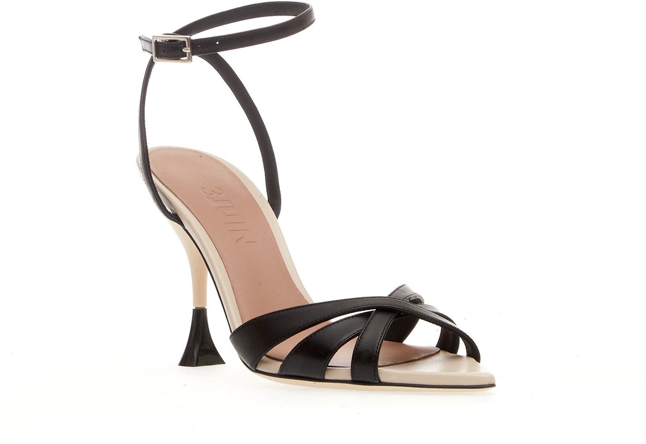 3JUIN Sandalo Tacco 100 Mm Biege E Nero Zwart