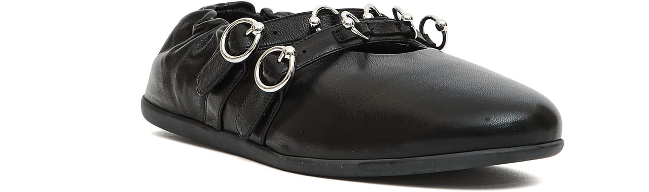 3JUIN Ballerina Doppio Cinturino Pelle Nera Zwart