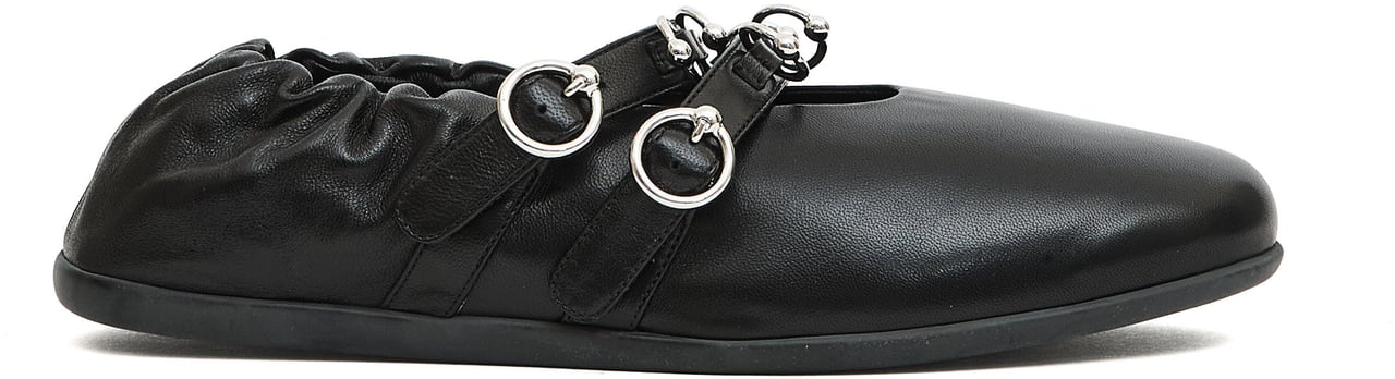 3JUIN Ballerina Doppio Cinturino Pelle Nera Zwart