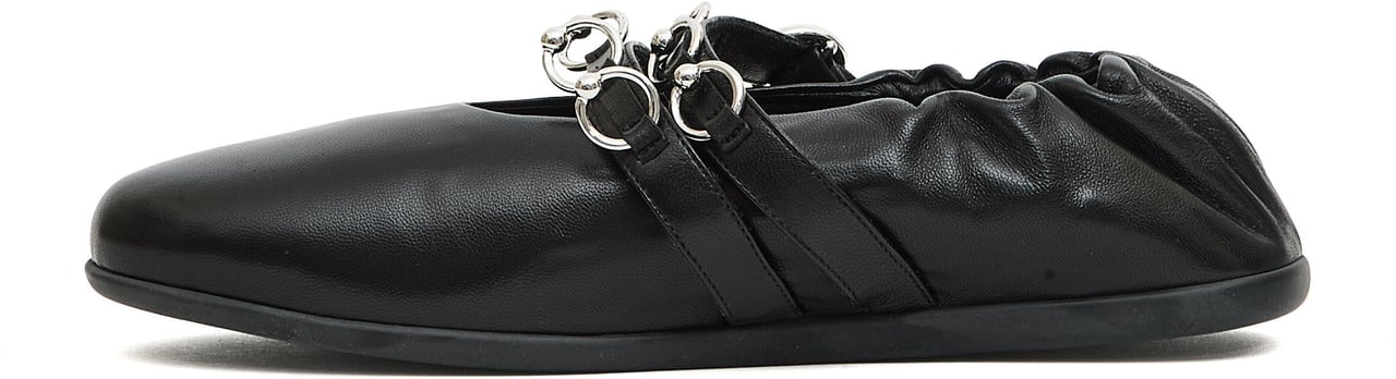 3JUIN Ballerina Doppio Cinturino Pelle Nera Zwart