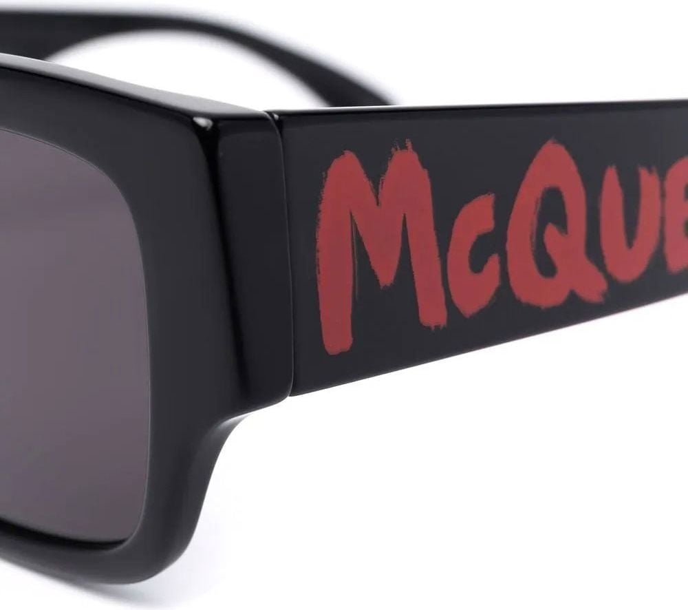 Alexander McQueen logo-arm rectangle-frame sunglasses Zwart