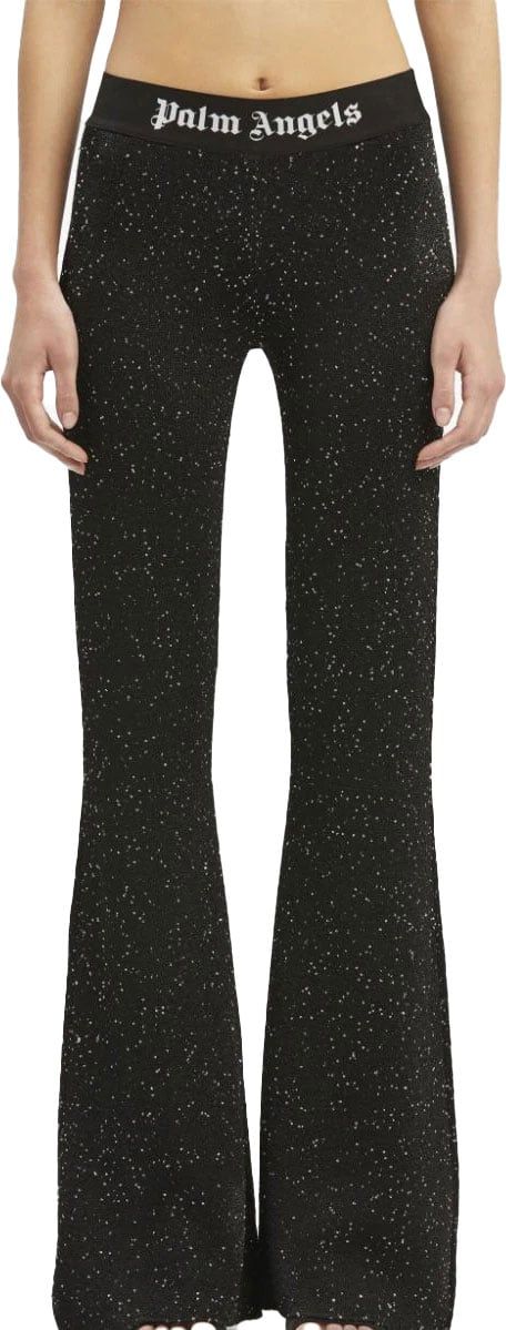 Palm Angels logo-print knitted flared trousers Zwart