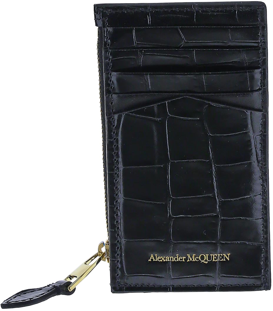 Alexander McQueen Skull Zip Card Holder Zwart