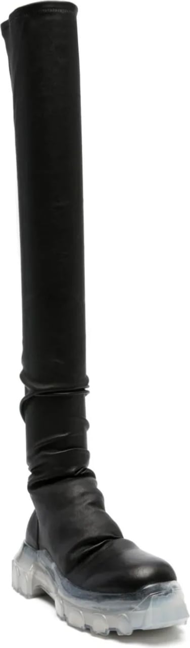 Rick Owens Leather Boots Bozo Knee High Stocking Tractor Zwart