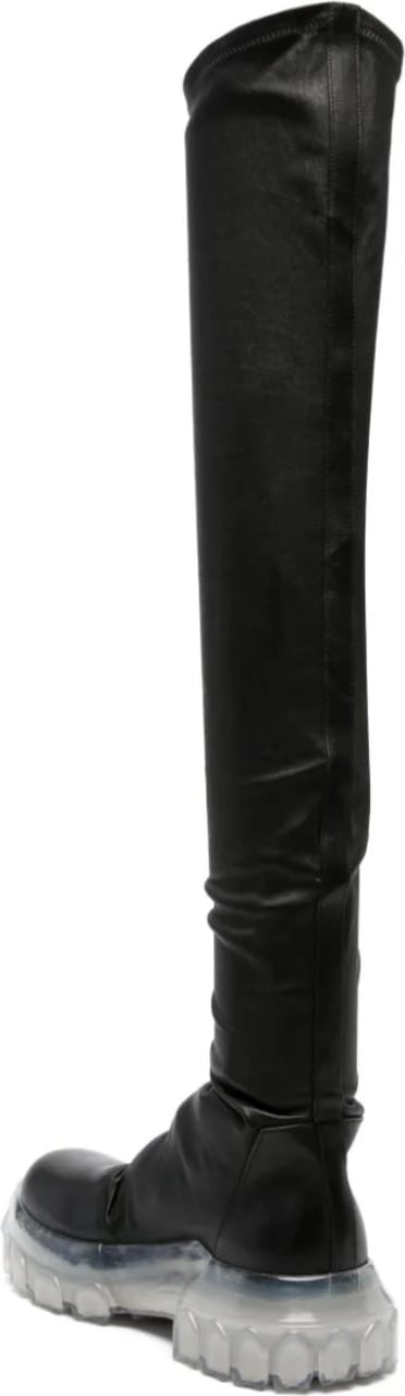 Rick Owens Leather Boots Bozo Knee High Stocking Tractor Zwart