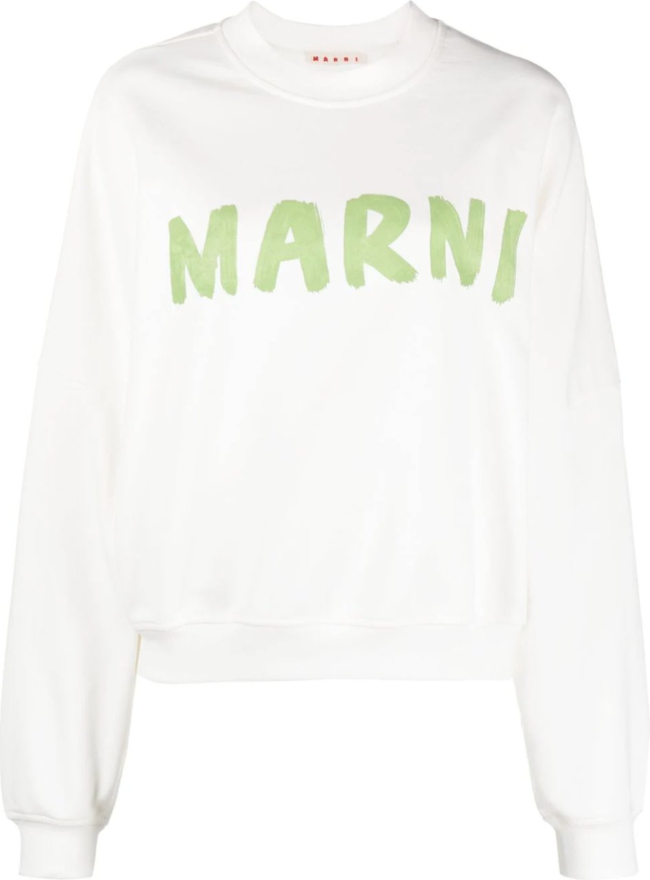 Marni Cropped Sweatshirt Green Logo White/grey Wit