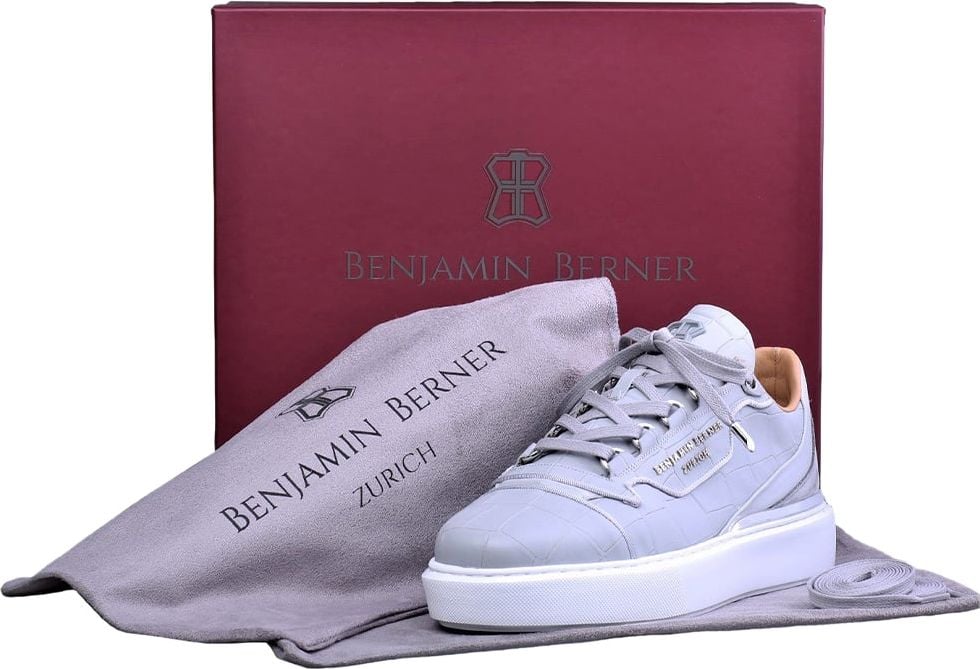 Benjamin Berner Raphael Low Top Matt Crocodile Ice Grey Sneaker Grijs