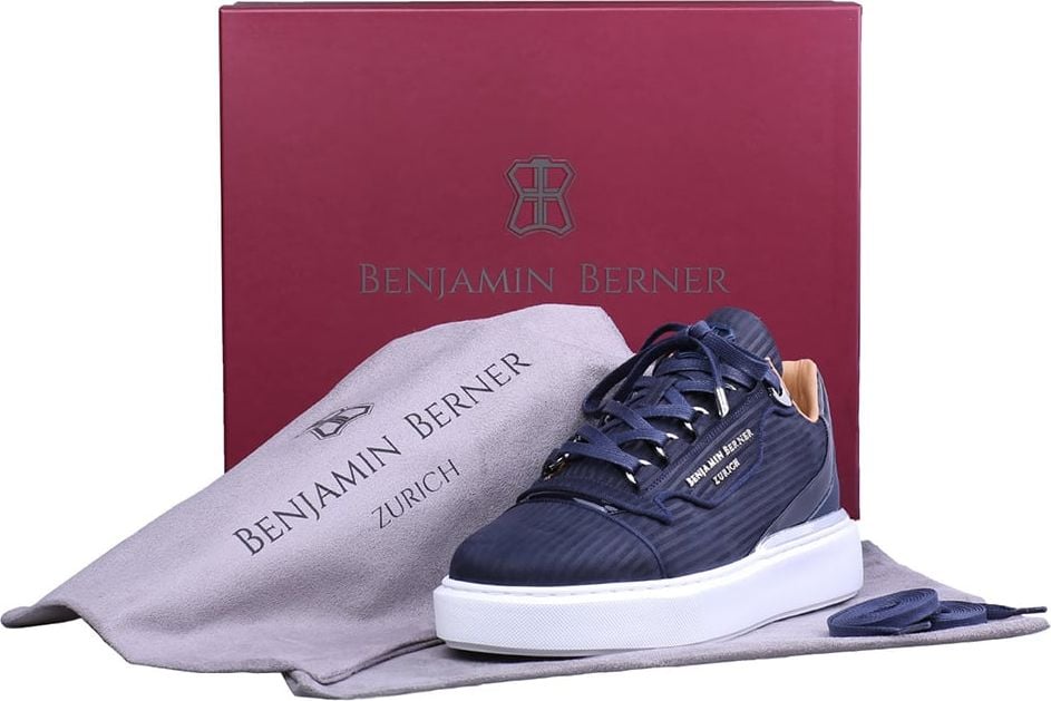 Benjamin Berner 3D Striped Embossed Nubuck Sneaker Blauw