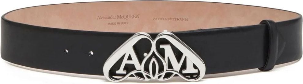 Alexander McQueen Seal-buckle leather belt Zwart