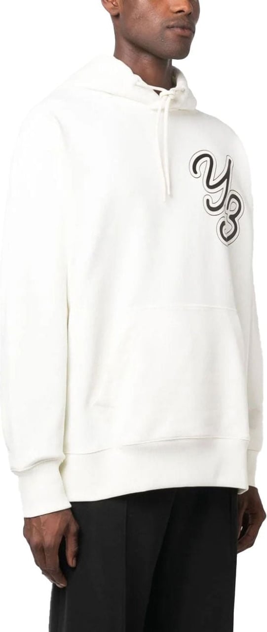 Y-3 logo-print organic cotton hoodie Wit