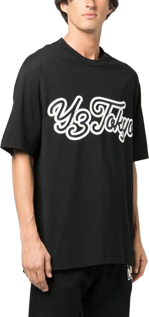 Y-3 logo-flocked T-shirt Zwart