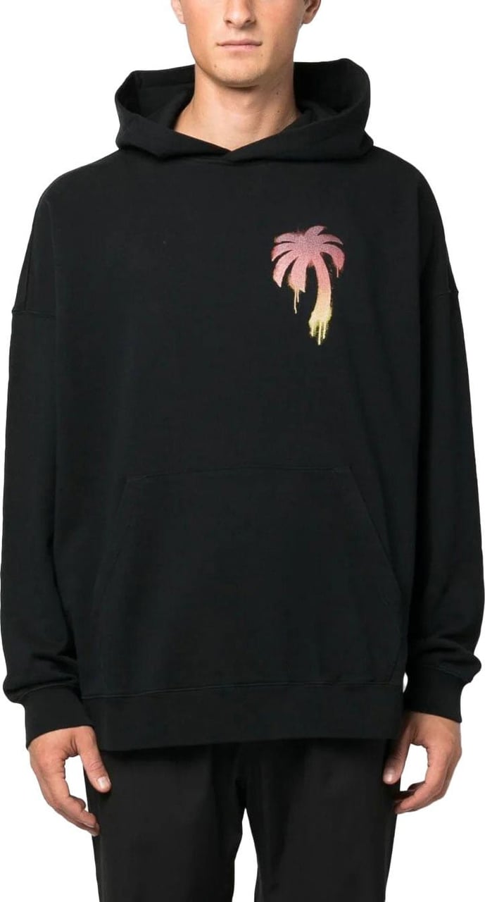 Palm Angels print cotton hoodie Zwart