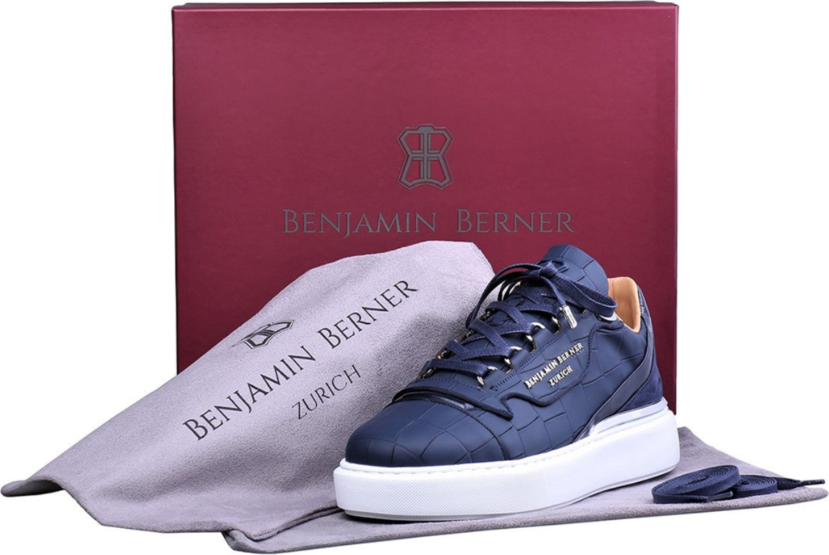 Benjamin Berner Raphael Low Top Matt Crocodile Sneaker Blauw
