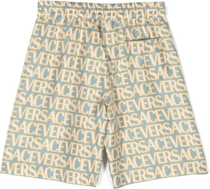 Versace All-Over Logo Silk Shorts Blauw