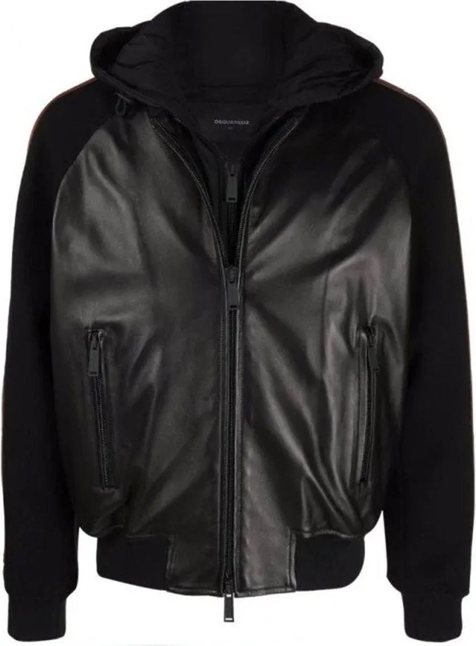 Dsquared2 Dsquared2 Hooded Leather Jacket Zwart