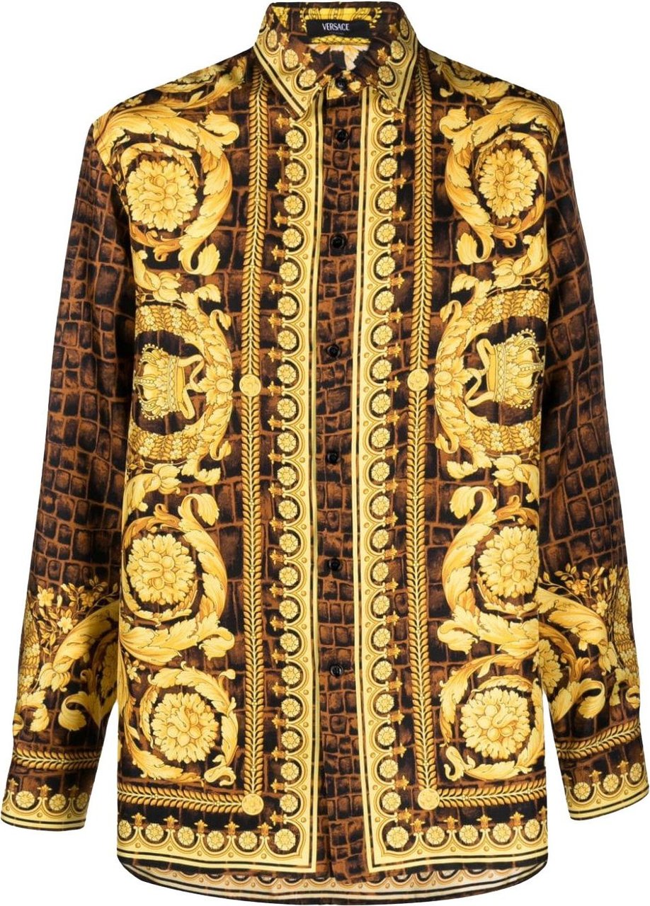 Versace Baroccodile Silk Shirt Bruin