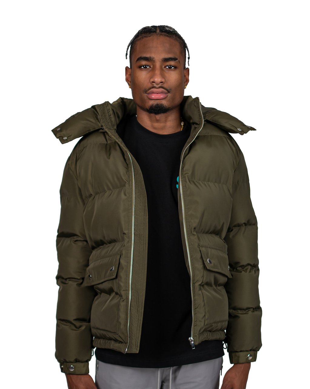 Khaki colour puffer jacket clearance