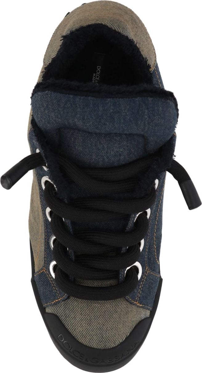 Dolce & Gabbana Portfofino Denim Patchwork Sneakers Blauw