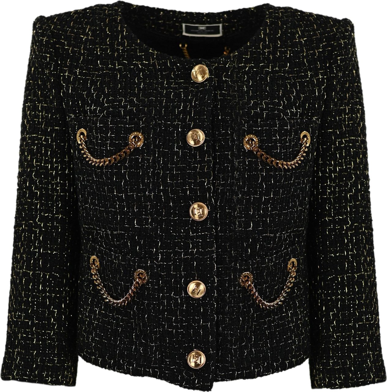 Elisabetta Franchi Black Tweed Short Jacket Black Zwart