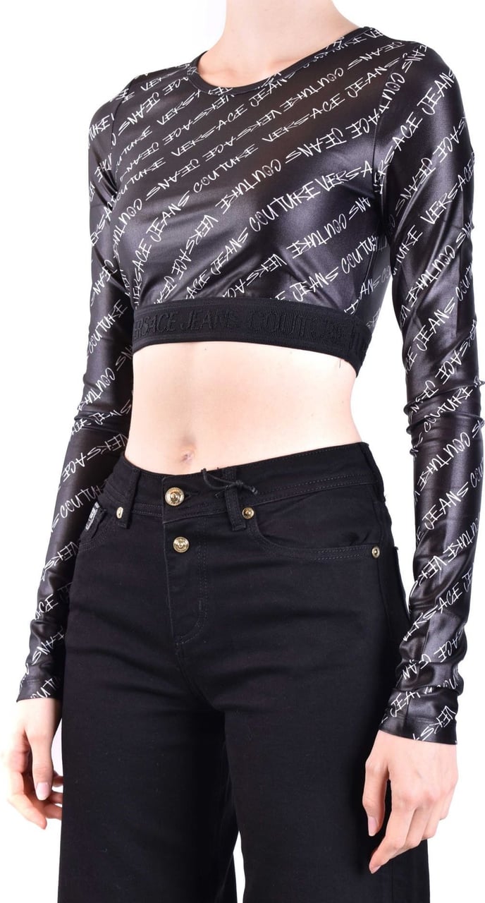 Versace Jeans Couture Logo Print Cropped Top Zwart