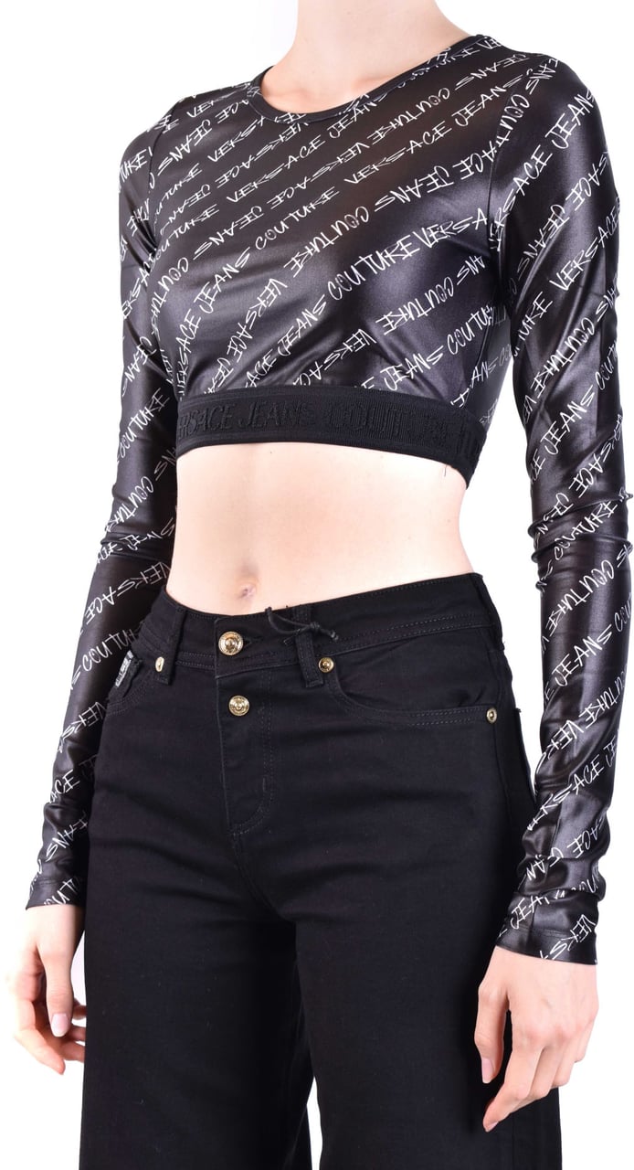 Versace Jeans Couture Logo Print Cropped Top Zwart