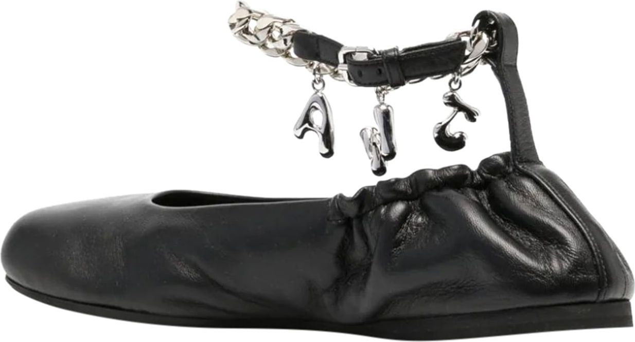 J.W. Anderson logo-charm leather ballerina shoes Zwart