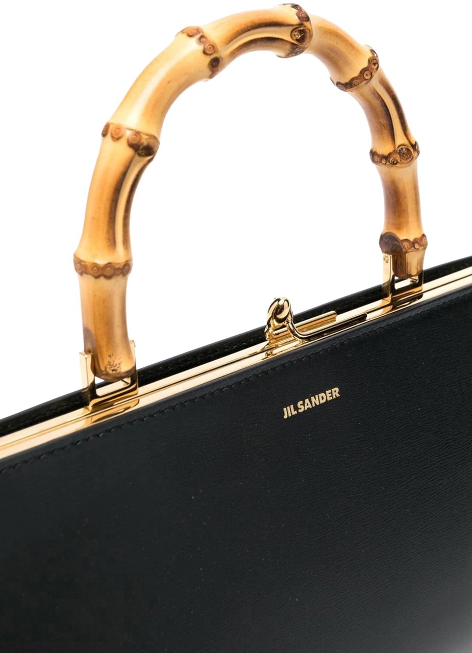 Jil Sander Goji bamboo-handle leather bag Zwart