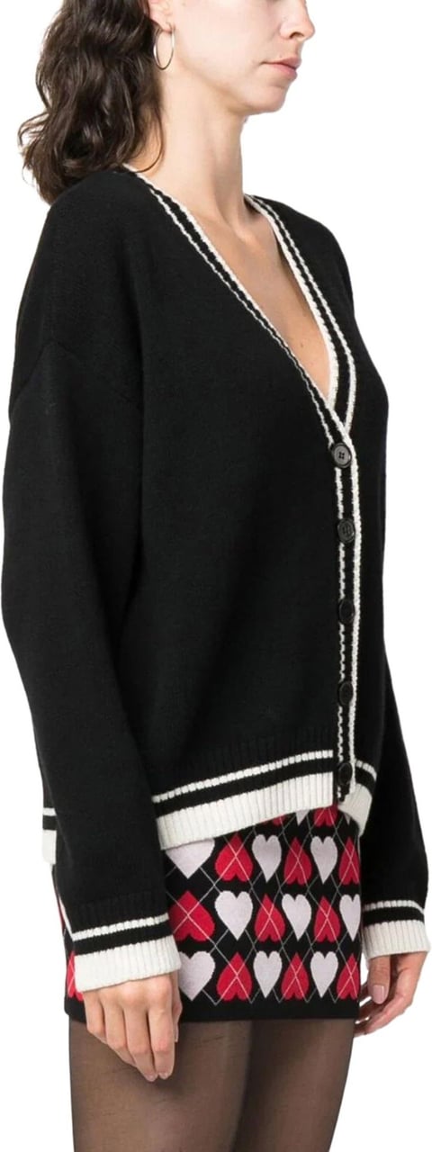 MSGM striped-edge wool-cashmere cardigan Zwart