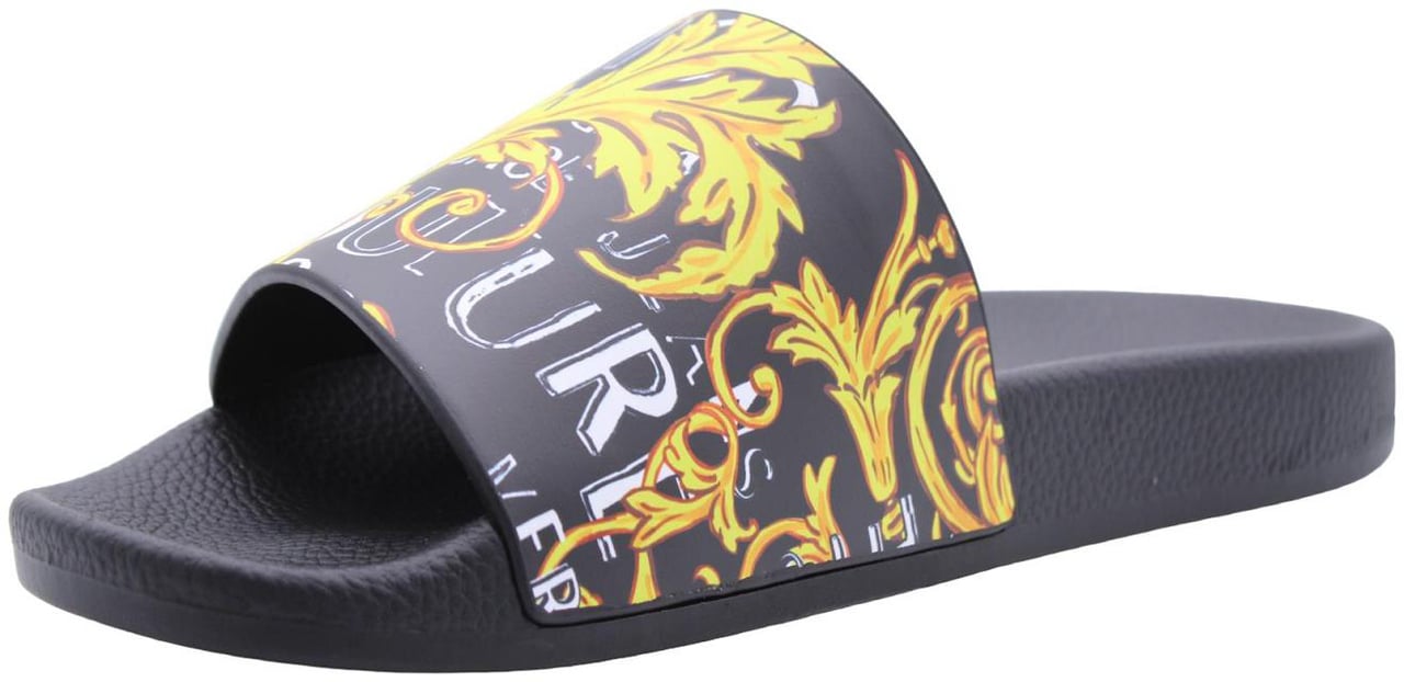 Versace Jeans Couture Versace Jeans Couture Fondo Logo Slippers Heren Zwart/Goud Zwart