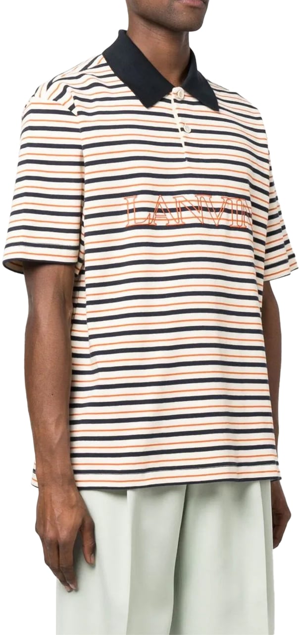 Lanvin Logo Embroidered Striped Polo Shirt Divers