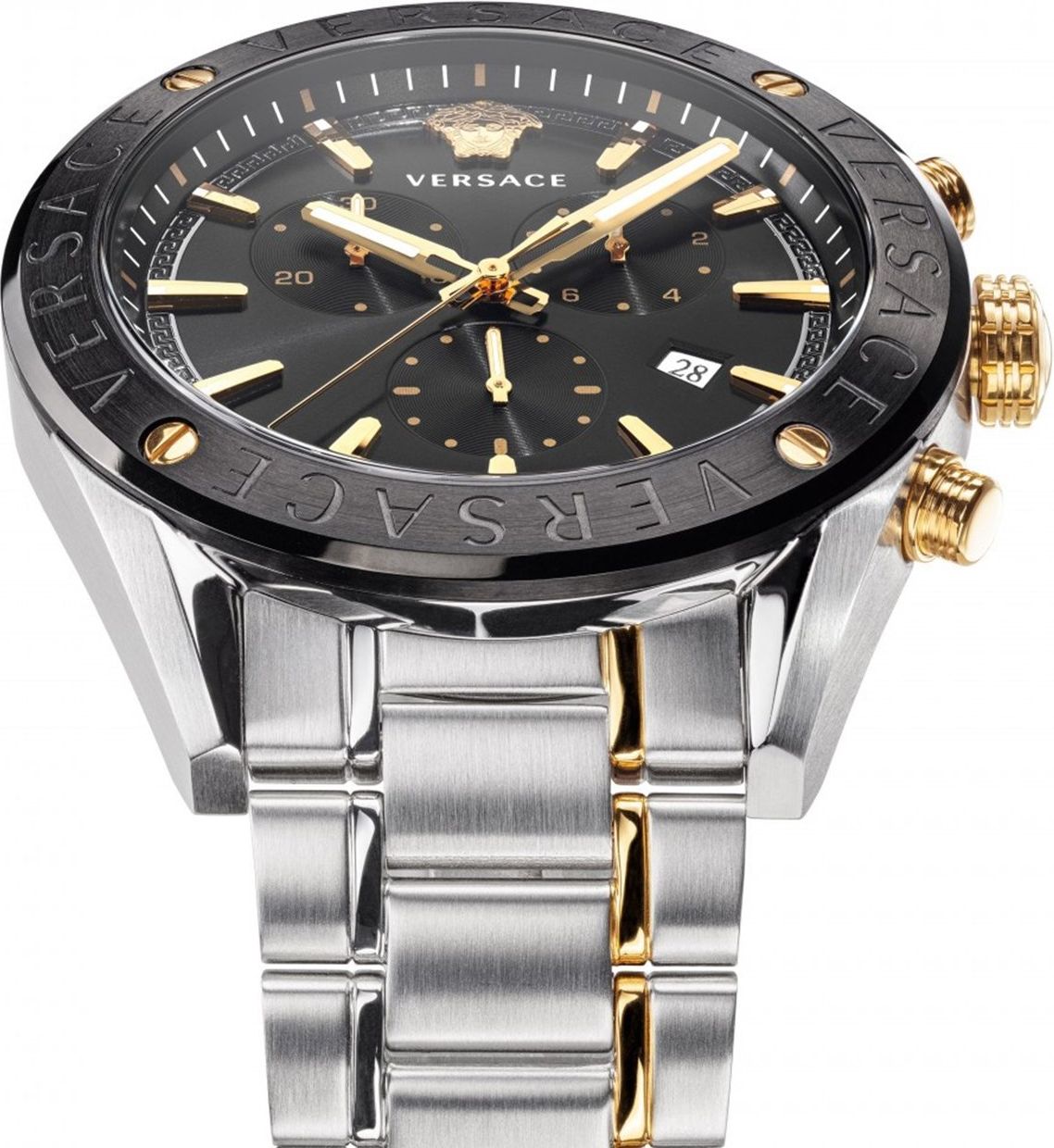 Versace VEHB00619 V-Chrono heren horloge zilver/zwart 44 mm Zwart