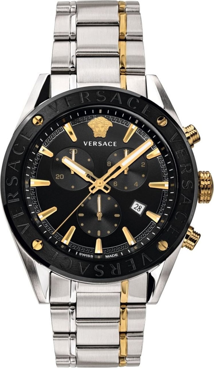 Versace VEHB00619 V-Chrono heren horloge zilver/zwart 44 mm Zwart