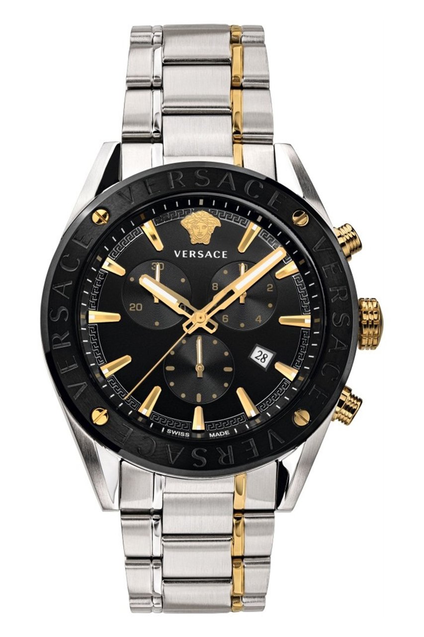 Versace VEHB00619 V-Chrono heren horloge zilver/zwart 44 mm Zwart