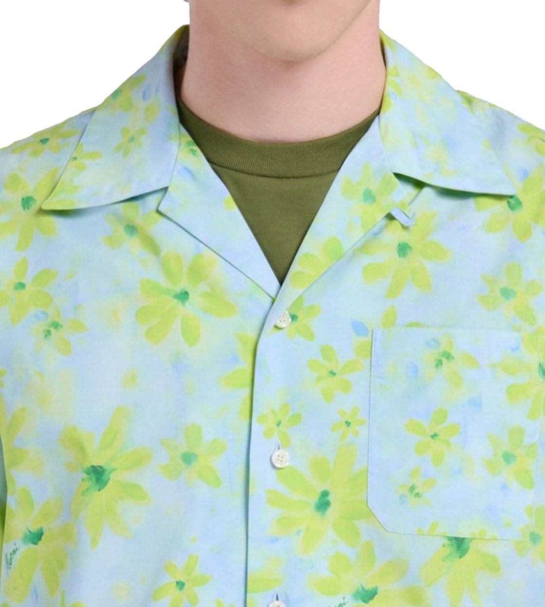 Marni Floral S/s Shirt - Light Blue/green Blauw