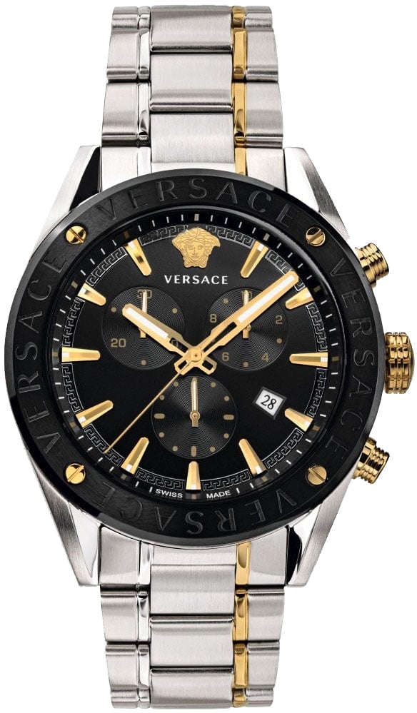 Versace VEHB00619 V-Chrono heren horloge zilver/zwart 44 mm Zwart