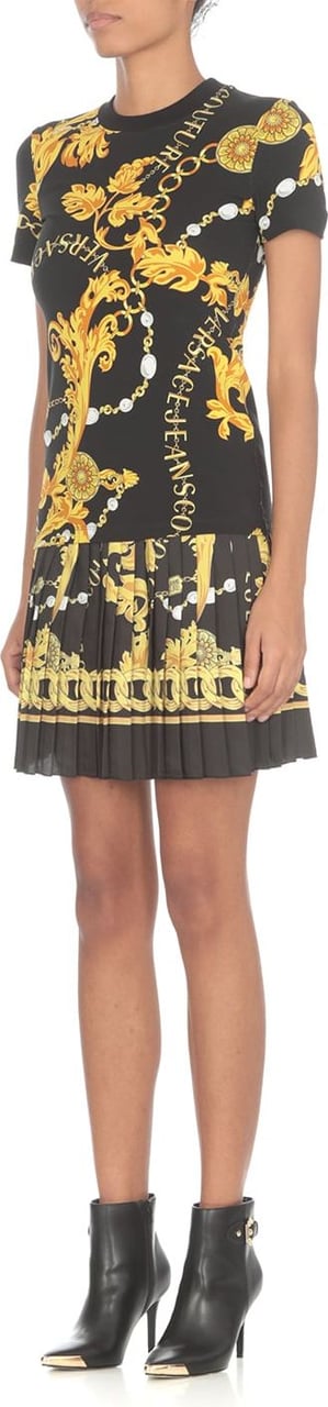 Versace Jeans Couture Chain Print Pleated Skirt Zwart