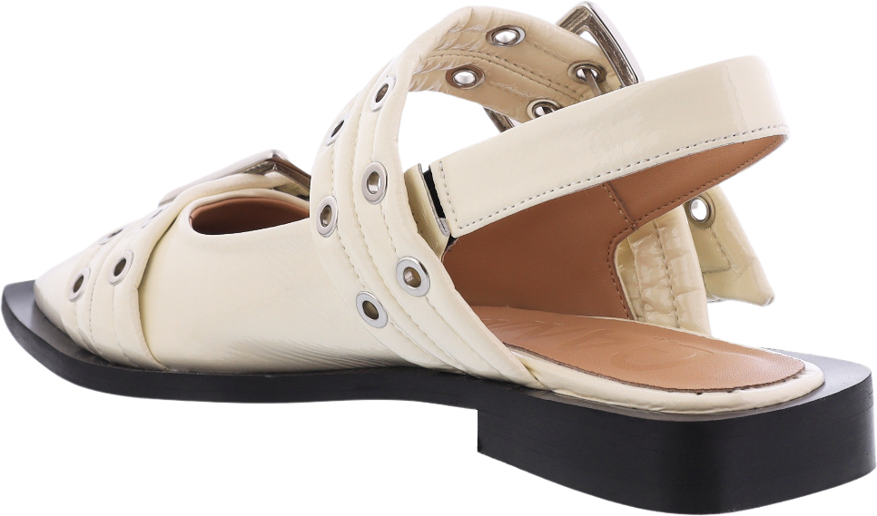 Ganni Egret White Slingback Ballet Flat Shoe With Buckles White Wit