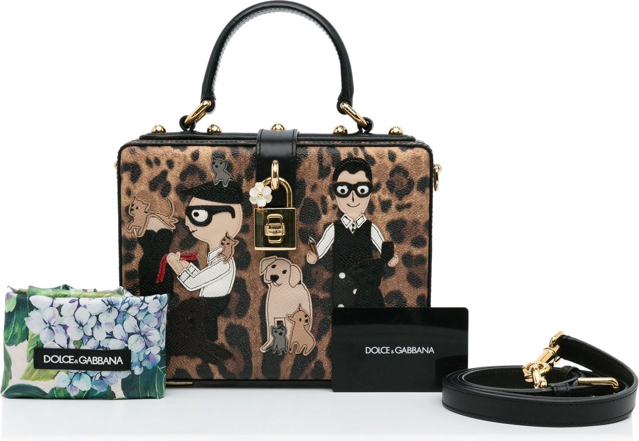 Dolce & Gabbana Leopard Embroidered Box Satchel Bruin