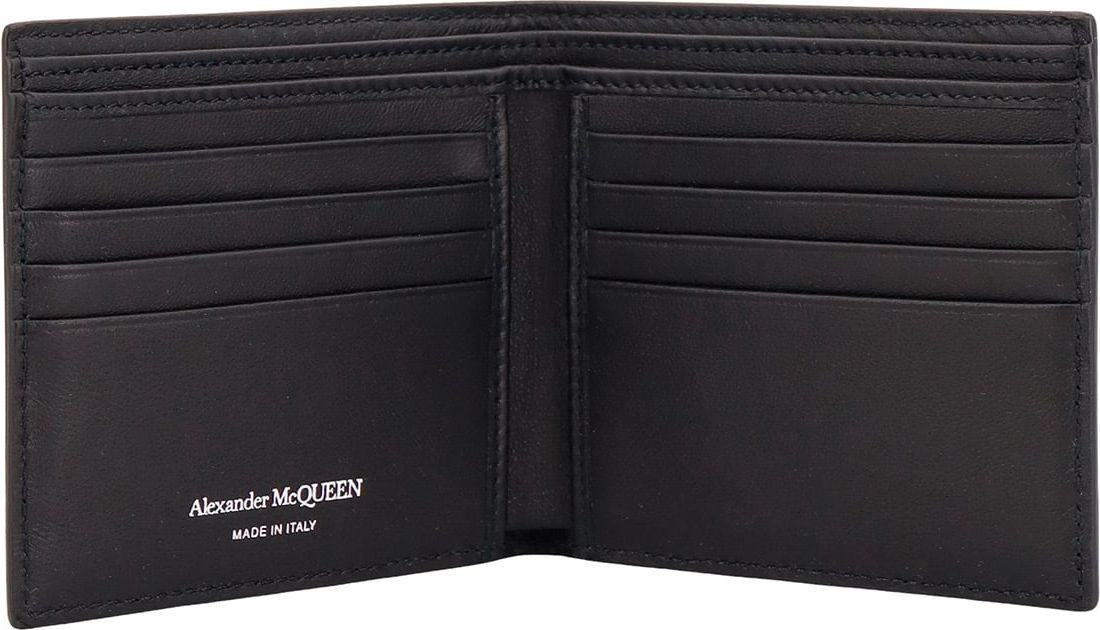 Alexander McQueen Leather wallet with McQueen graffiti logo Zwart