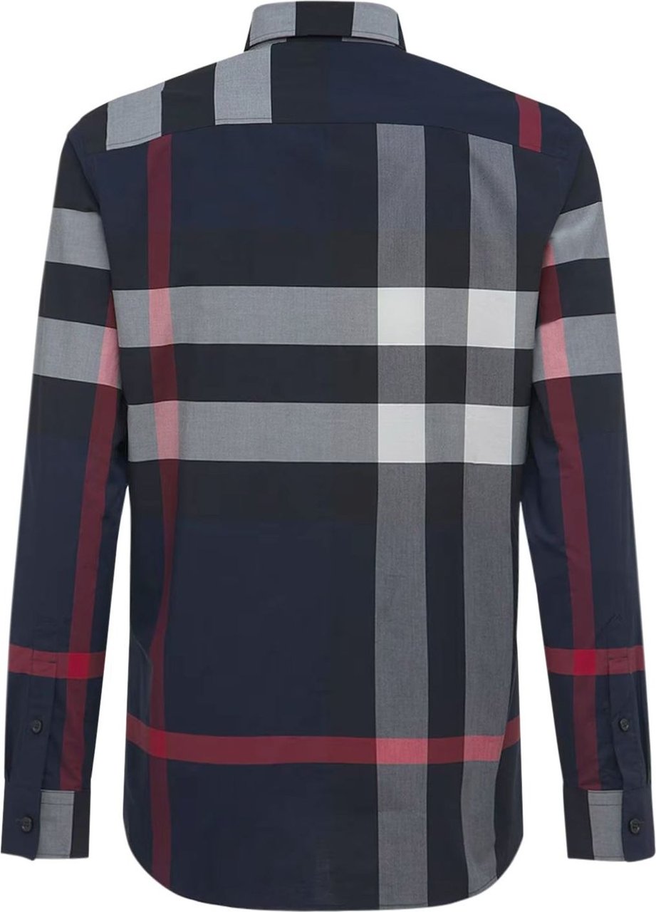 Burberry Cotton shirt with check motif Blauw