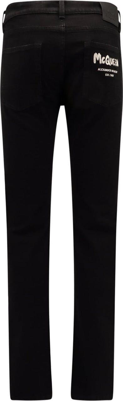 Alexander McQueen Stretch cotton trouser with McQueen Graffiti logo Zwart