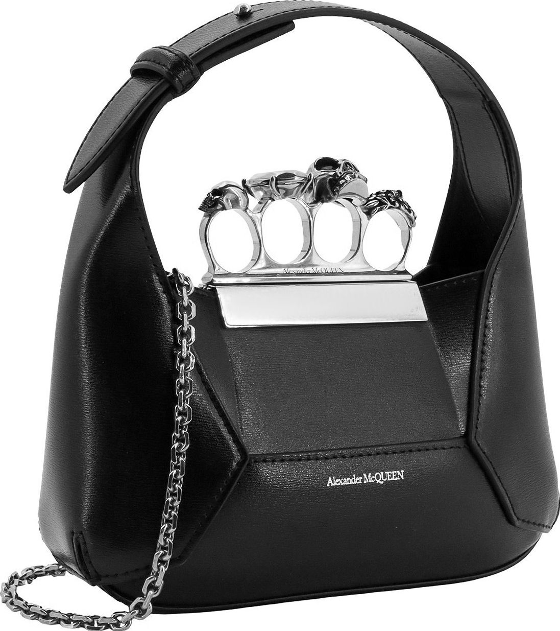 Alexander McQueen Leather handbag with metal rings and swarovski Geel