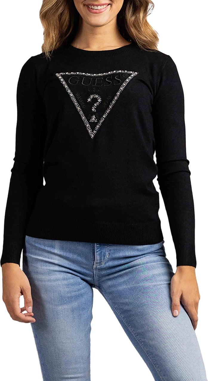 Guess Rosalie Triangle Logo Sweater Dames Zwart Zwart