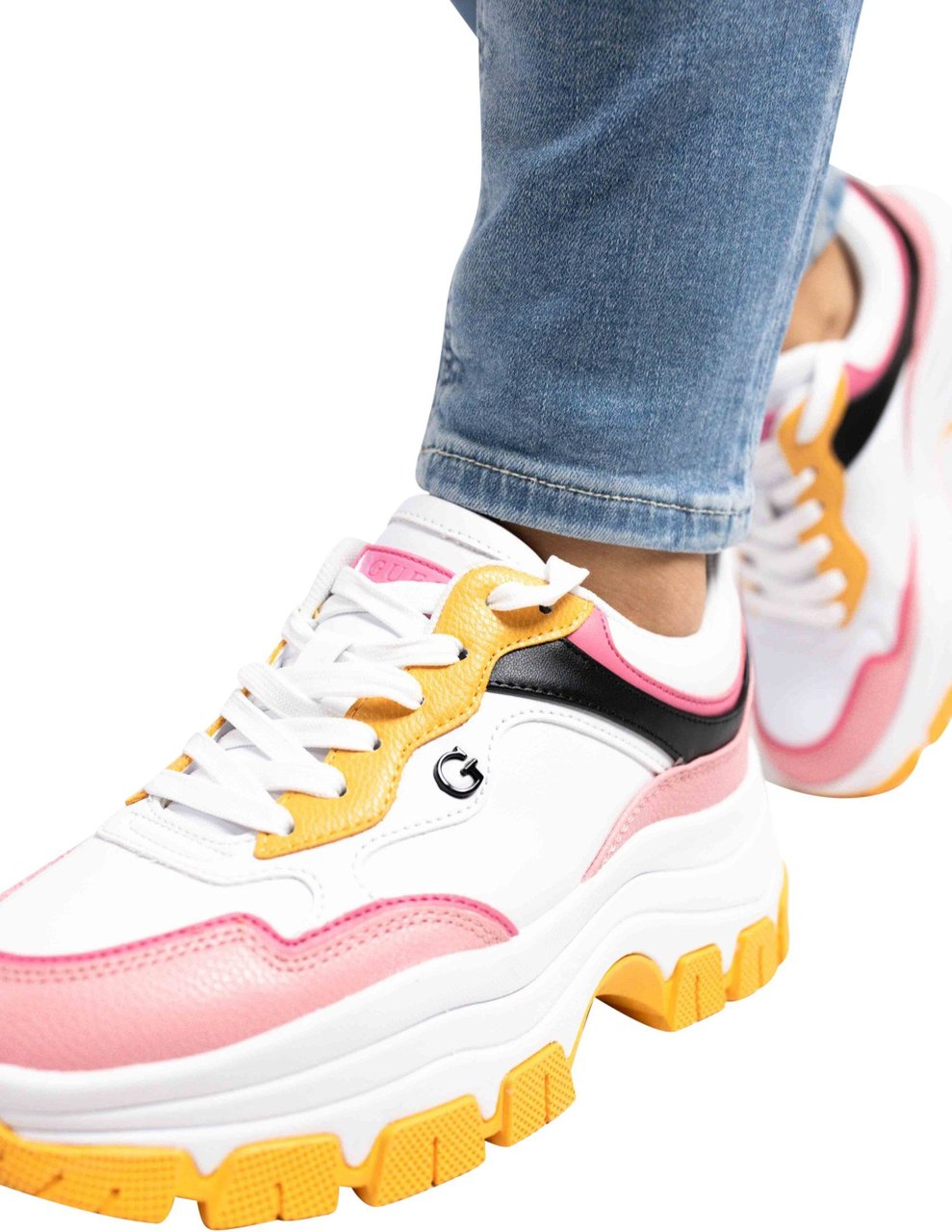 Guess Half High Sneakers Dames Wit/Roze Wit