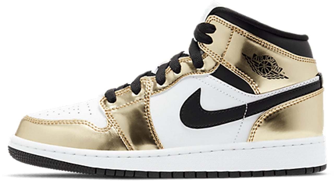 Nike Air Jordan 1 Mid Metallic Gold Black White (GS) Divers