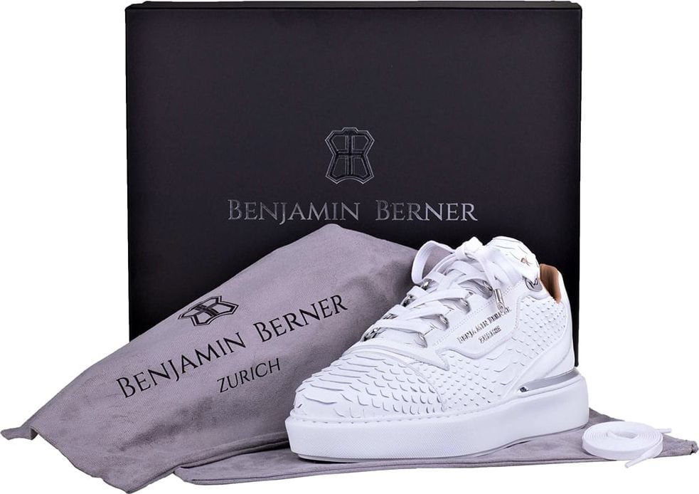 Benjamin Berner Raphael Low Top Python Cut-Matt Nappa Sneaker Wit